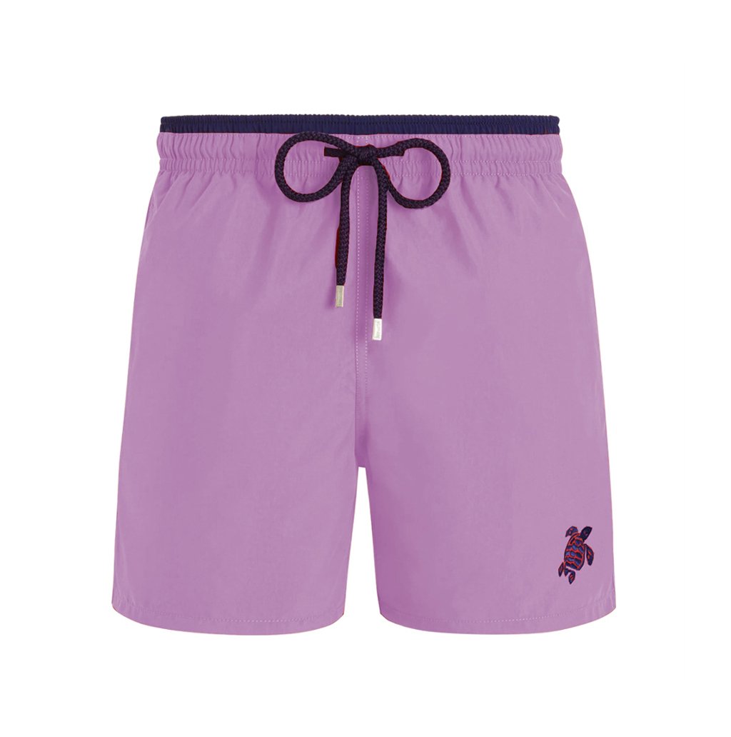 Mens Vilebrequin Bicolour Solid Moka Turtle Embroidered Pink Swim Shorts