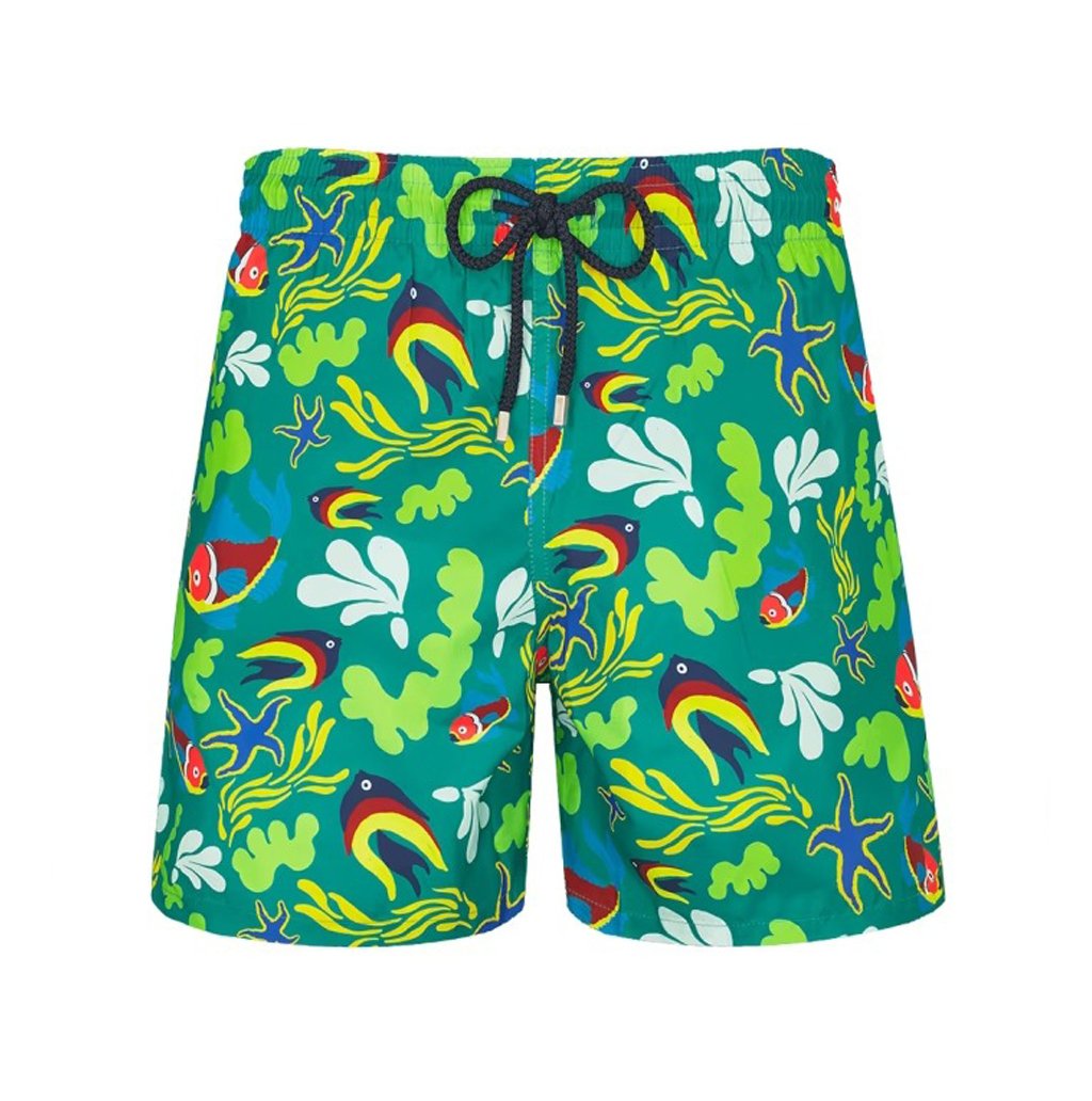 Mens Vilebrequin Green Mahina Ocean Print Swim Beach Shorts