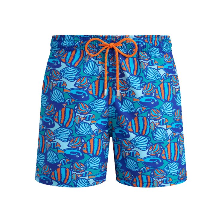 Mens Vilebrequin Moorea Fishy Vibes Blue Swim Beach Shorts