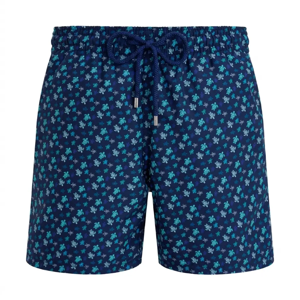 Vilebrequin Moorea Micro Ronde Des Tortues Rainbow Turtles Navy Blue Swim Shorts
