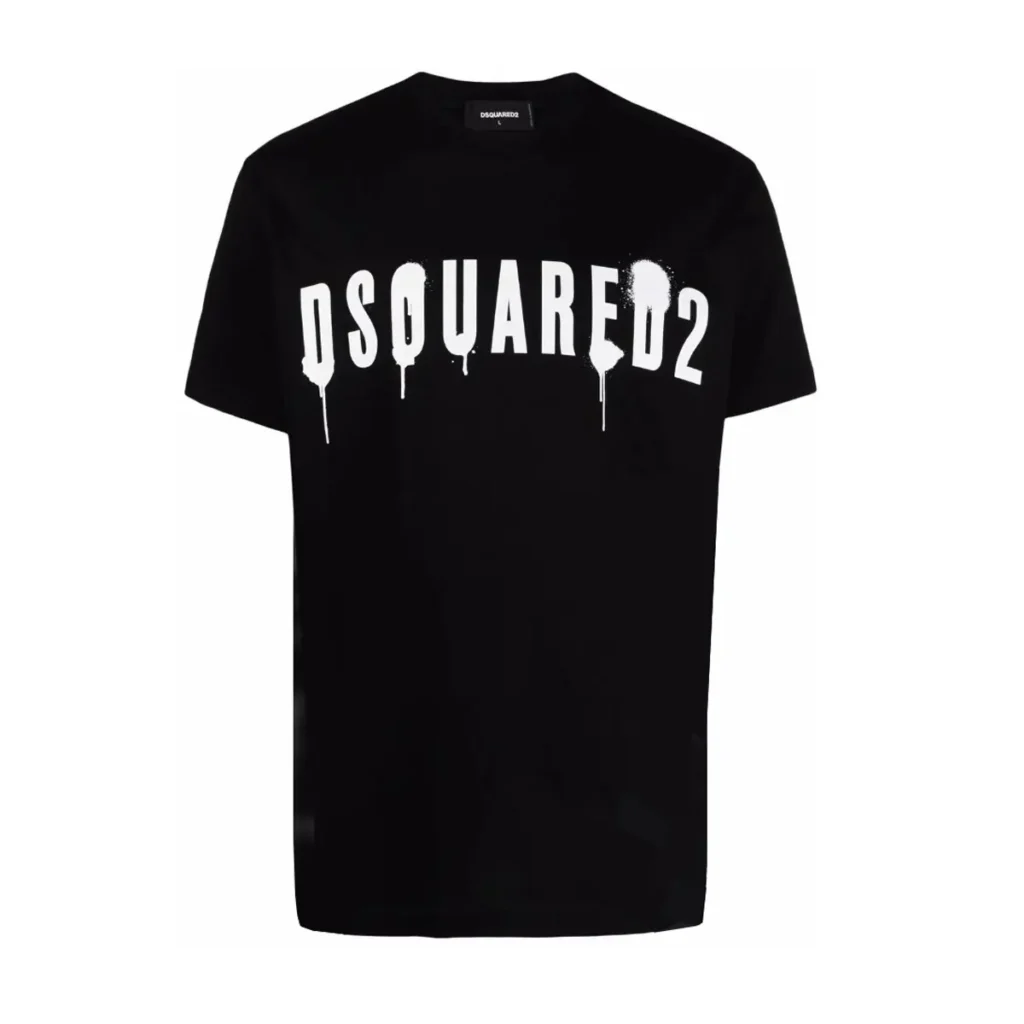 Mens Dsquared2 Black Cotton Spray Paint Graffiti Logo T-Shirt