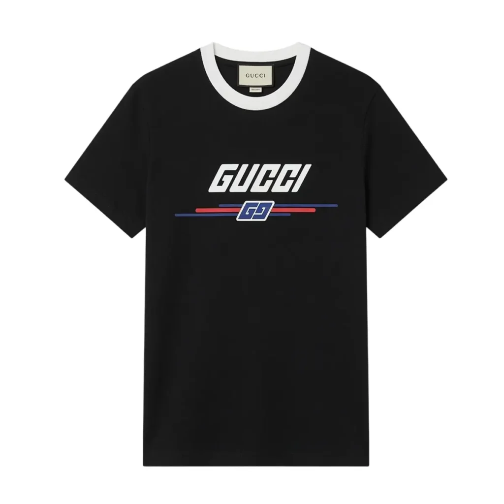 Mens Gucci Black Cotton Retro Sport Logo Ringer T-Shirt