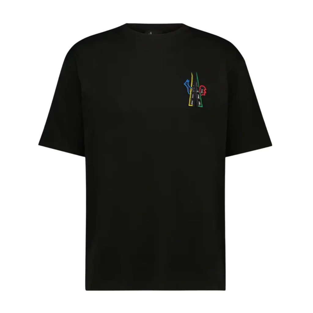 Mens Moncler Black Cotton Grenoble Multicolor Patch Logo T-Shirt