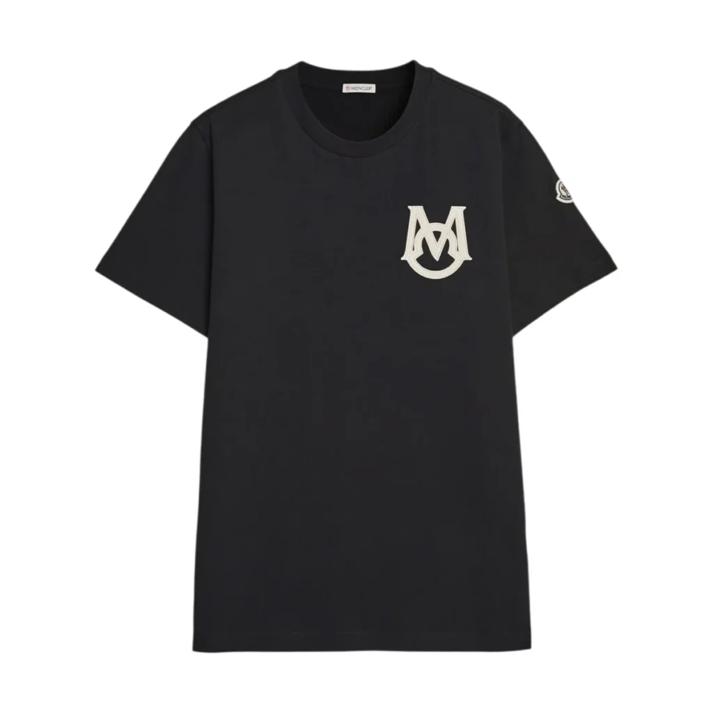 Mens Black Moncler Embossed Monogram Logo Cotton Jersey Short Sleeve T-Shirt