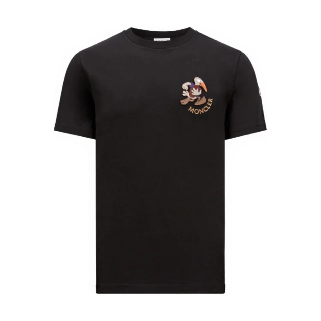 Mens Black Moncler Embroidered Rugby Duck Logo Patch Cotton Short Sleeve T-Shirt