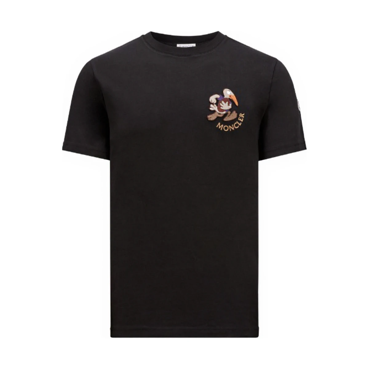 Mens Black Moncler Embroidered Rugby Duck Logo Patch Cotton Short Sleeve T-Shirt