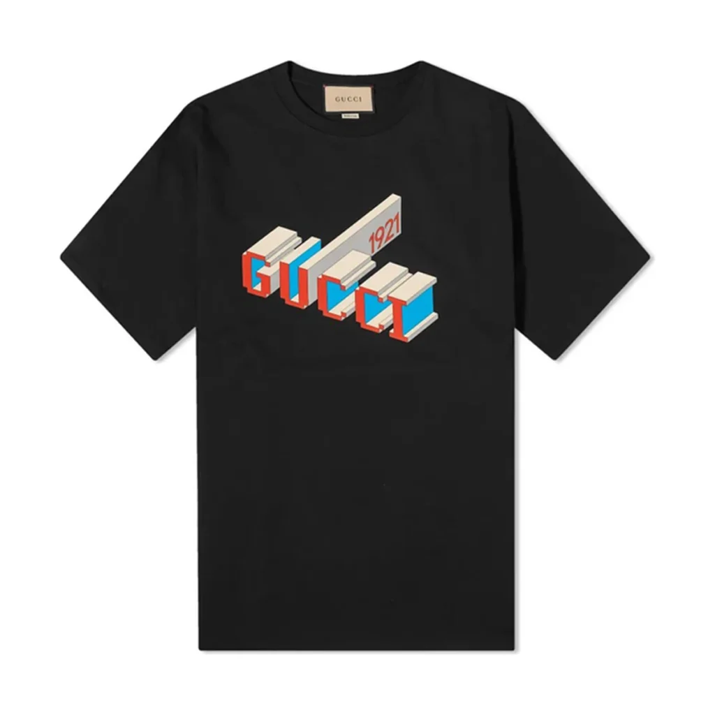 Mens Gucci Black Cotton 3D 1921 Architectural Graphic Logo Print T-Shirt