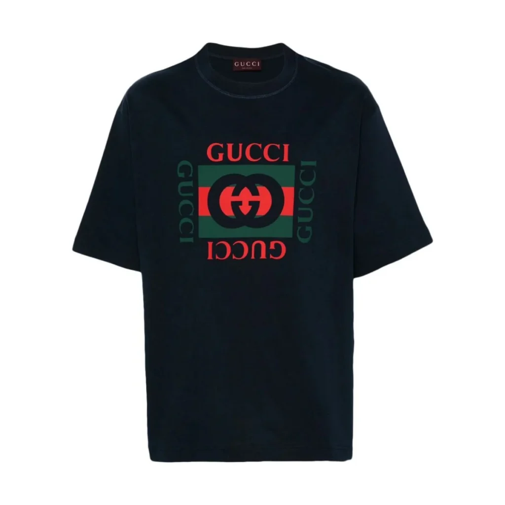 Mens Gucci Black Cotton Interlocking GG Box Logo Print T-Shirt