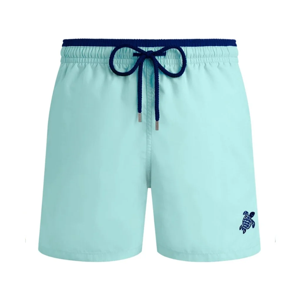 Mens Vilebrequin Bicolour Solid Moka Turtle Embroidered Blue Note Swim Shorts