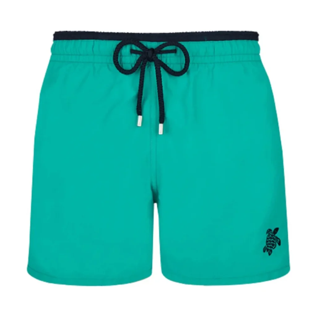 Mens Vilebrequin Bicolour Solid Moka Turtle Embroidered Green Swim Shorts