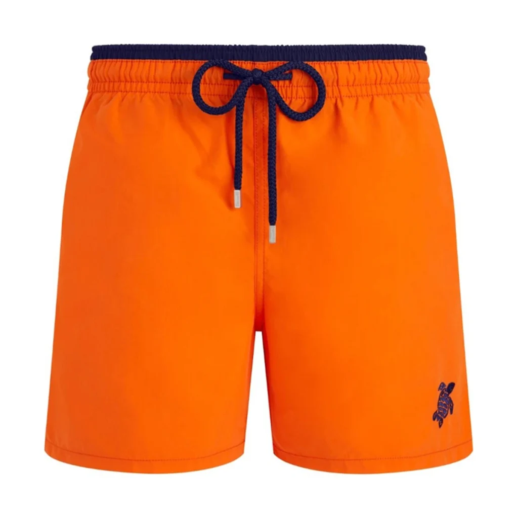 Mens Vilebrequin Bicolour Solid Moka Turtle Embroidered Orange Swim Shorts