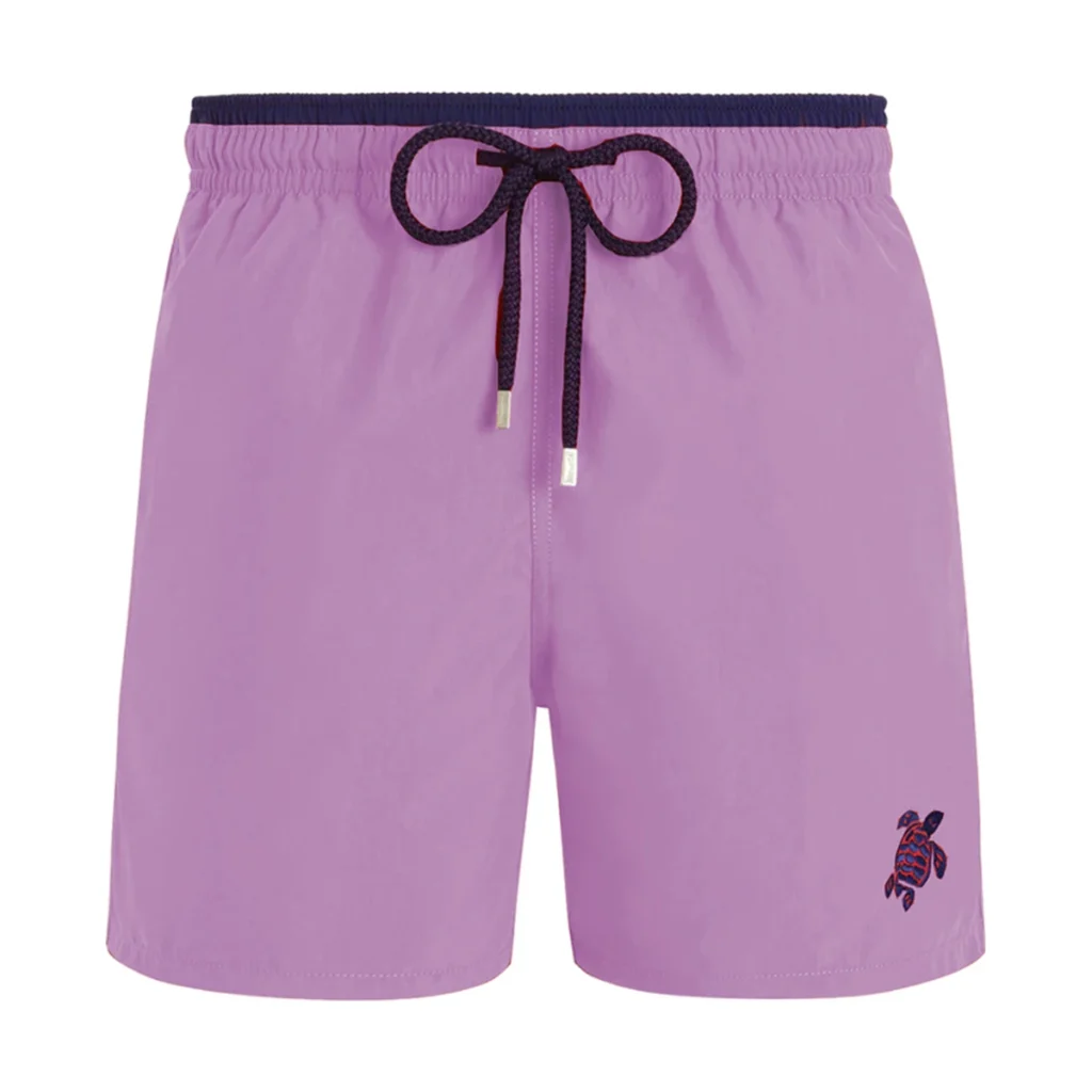 Mens Vilebrequin Bicolour Solid Moka Turtle Embroidered Pink Swim Shorts