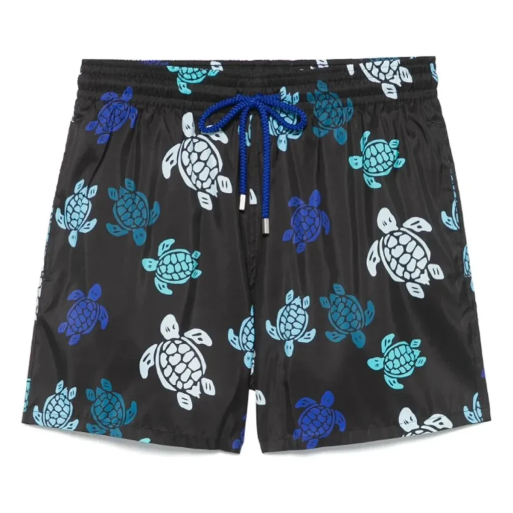 Mens Vilebrequin Black Mahina Round Turtles Print Swim Beach Shorts