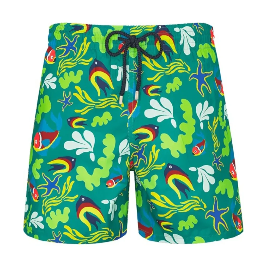 Mens Vilebrequin Green Mahina Ocean Print Swim Beach Shorts