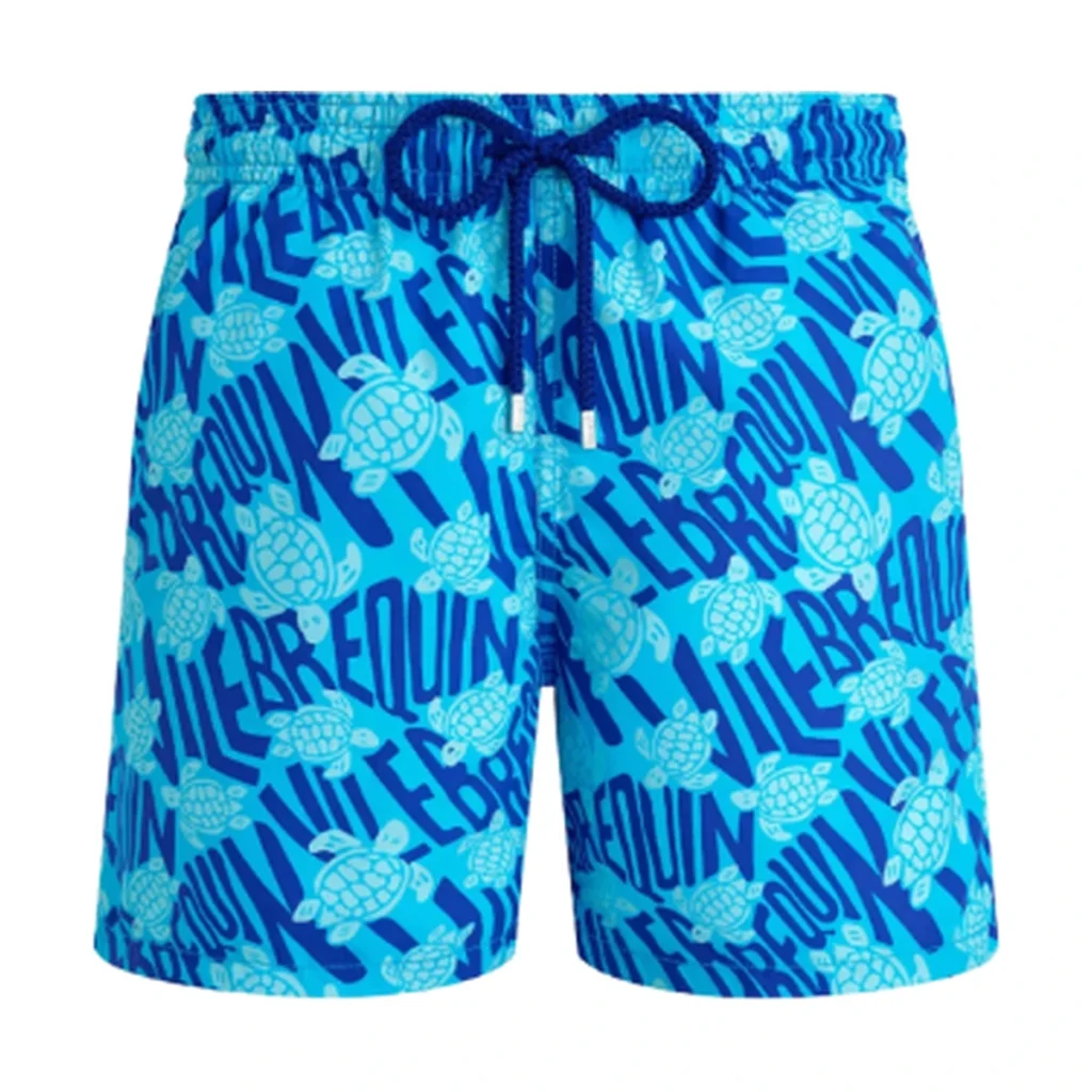 Mens Vilebrequin Moorea Ronde Des Tortues Blue Turtles Logo Swim Shorts
