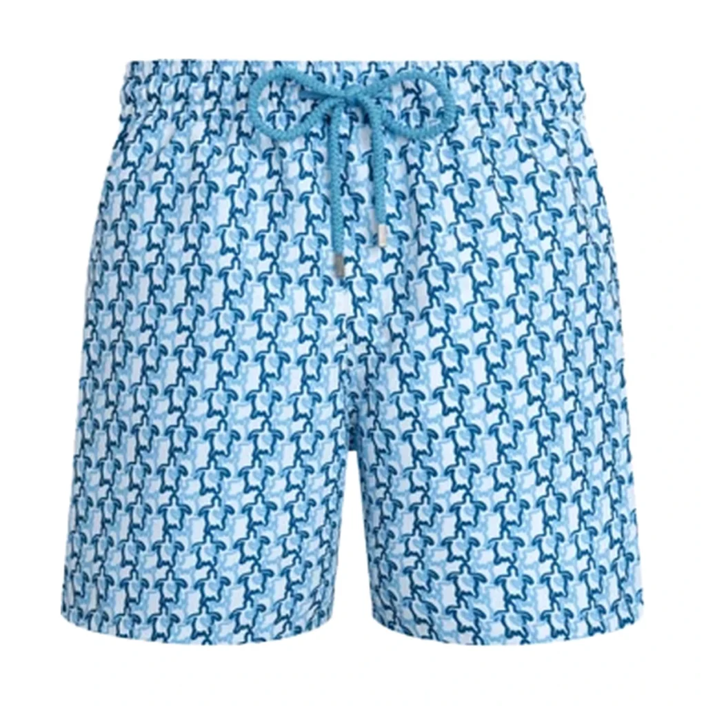 Mens Vilebrequin Moorea Tortues Blue Small Turtles Net Logo Swim Beach Shorts