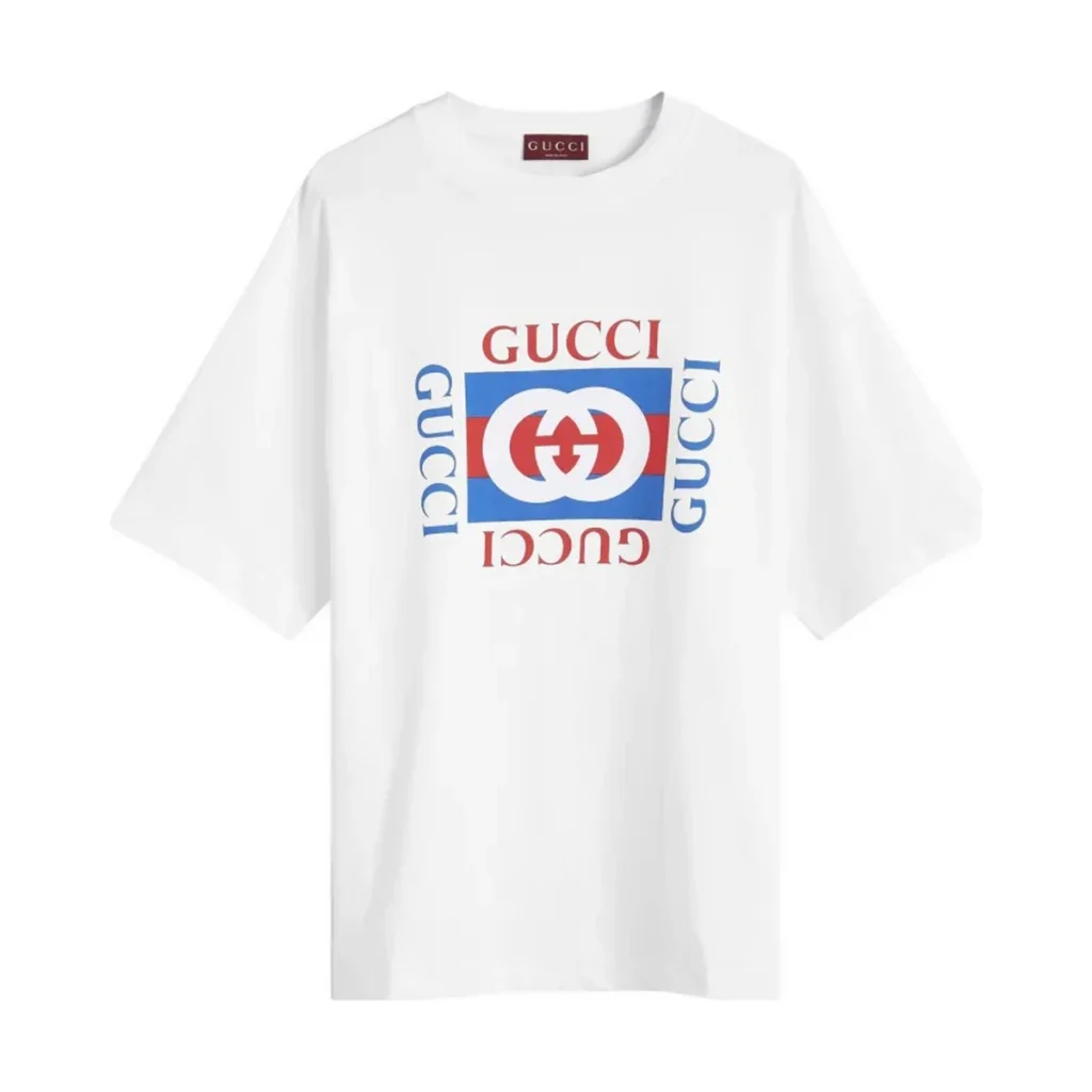 Mens Gucci White Cotton Interlocking Box Logo Print T-Shirt