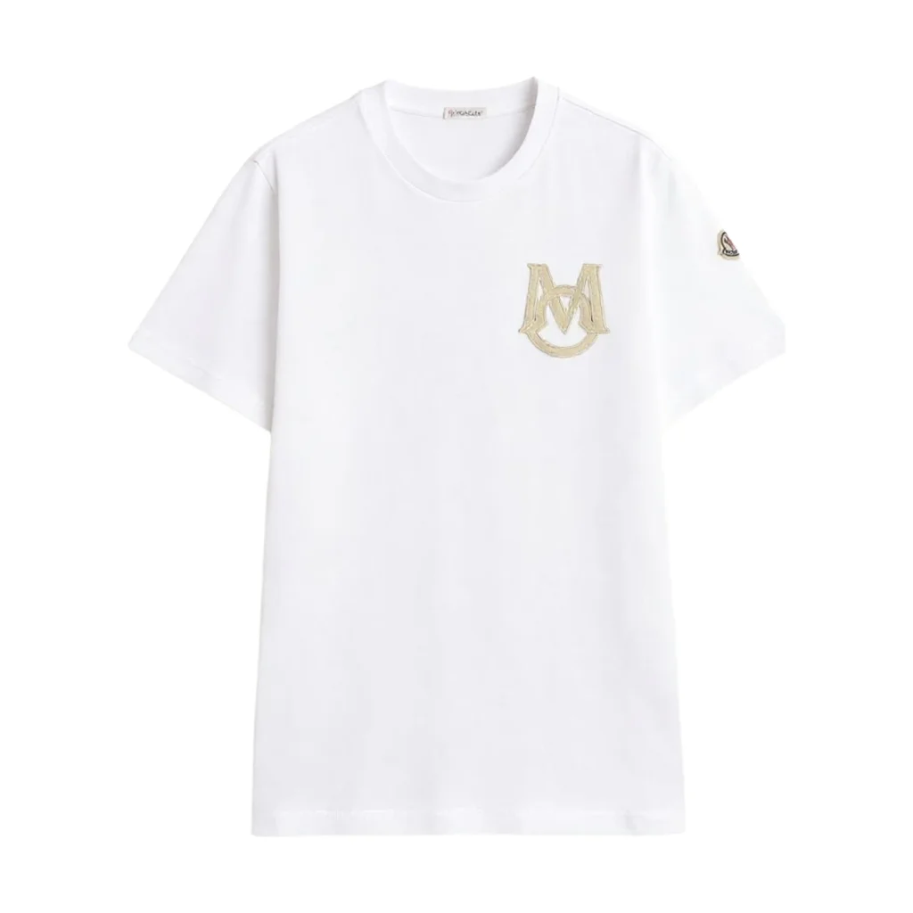 Mens White Moncler Embossed Monogram Logo Cotton Jersey Short Sleeve T-Shirt