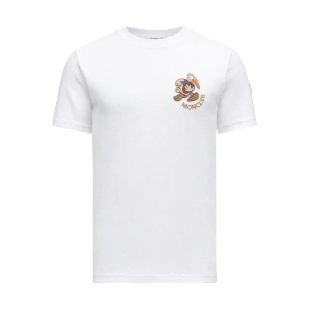 Mens White Moncler Embroidered Rugby Duck Logo Patch Cotton Short Sleeve T-Shirt